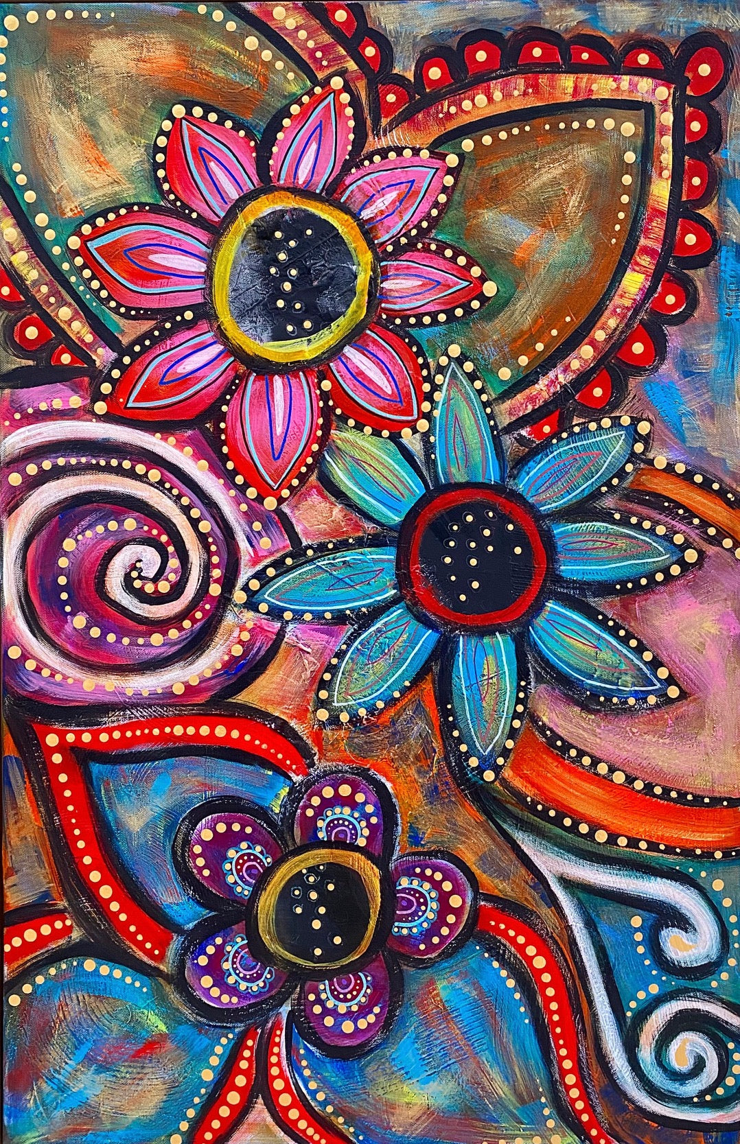 boho - flower - painted mandala floral blue - pink- purple flower