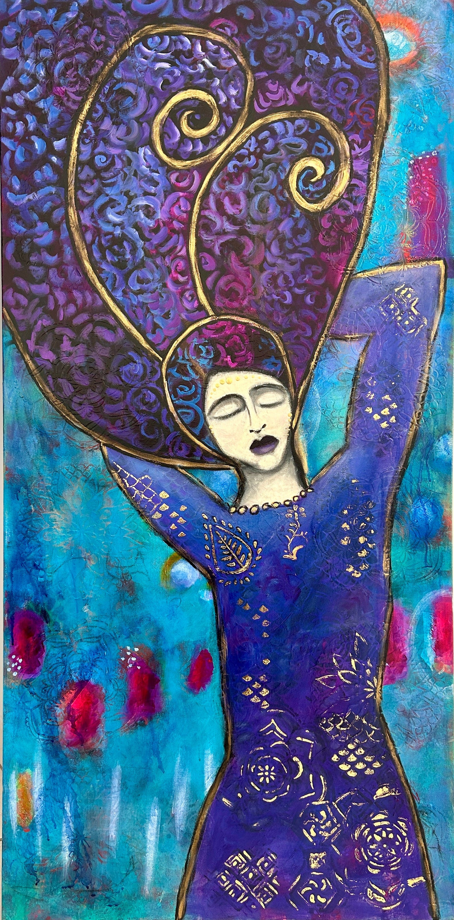 Zen Blossom Goddess - Limited Edition Giclee Art Prints - Hand Embellishments with gold leaf