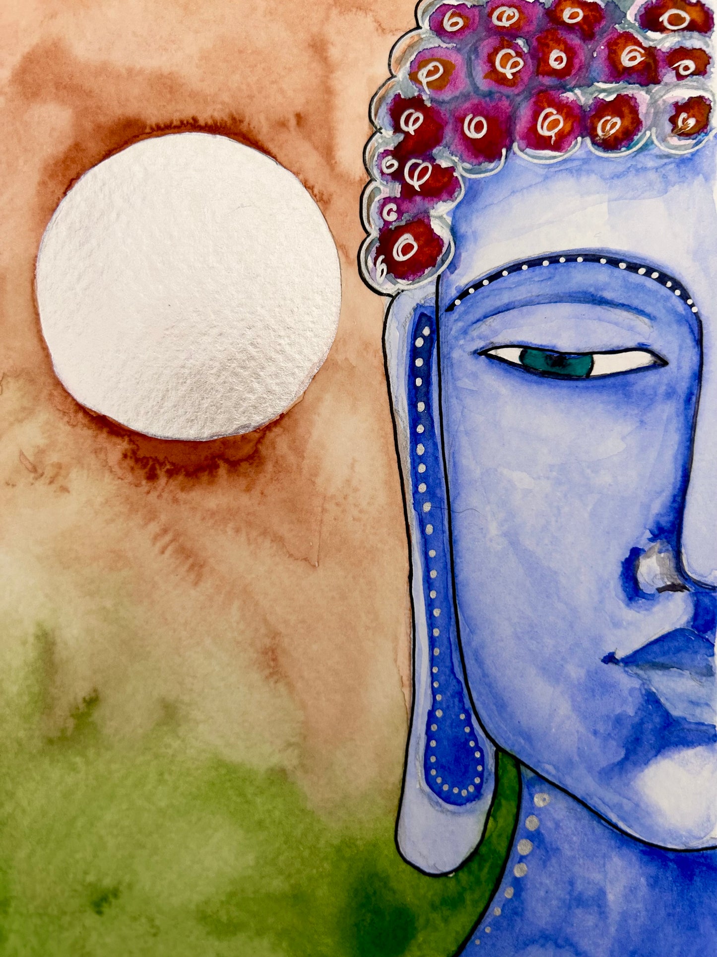 Buddha blue watercolor painting