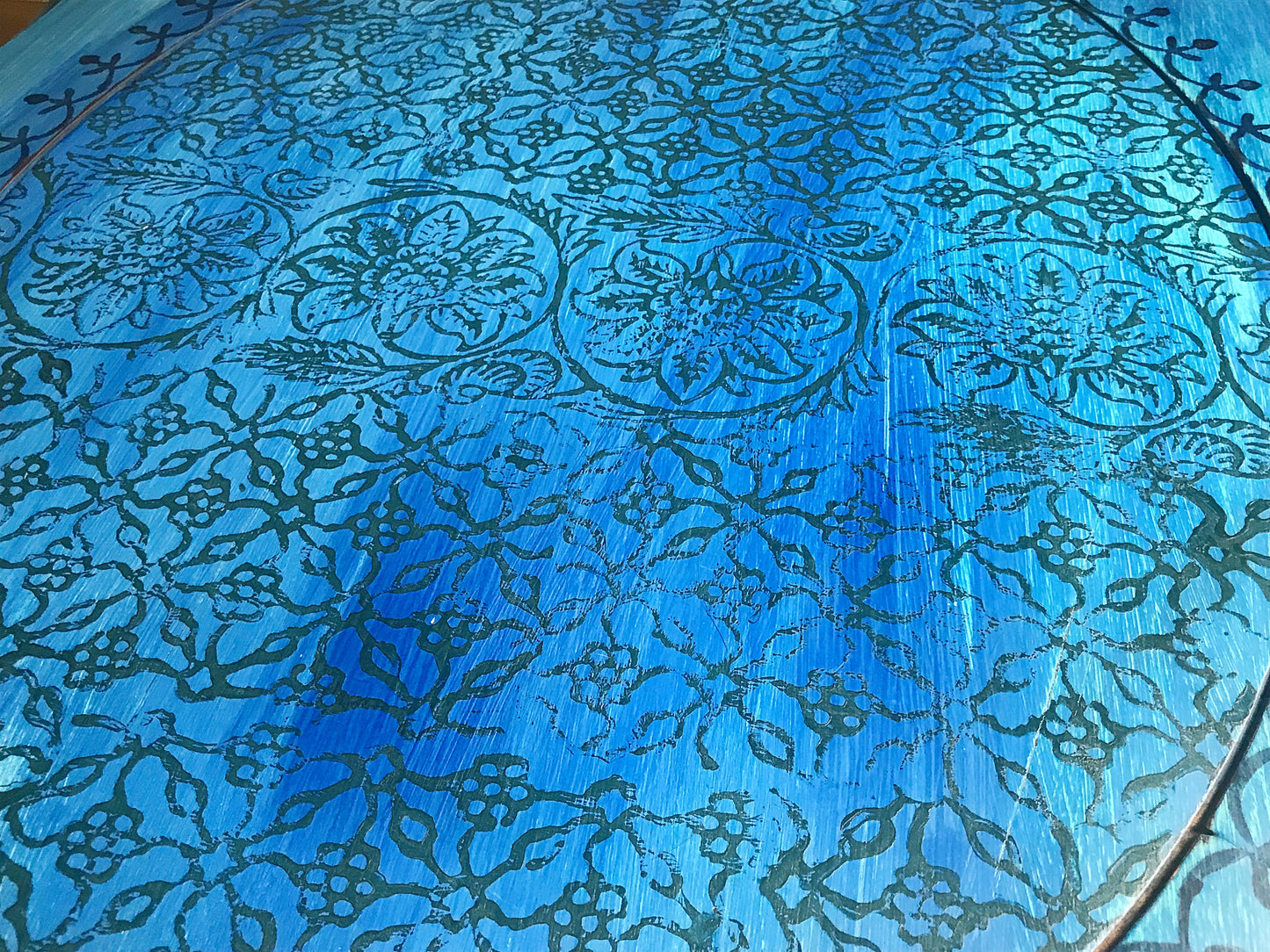Hand Painted Blue Rustic Side/End Table -Bohemian - Whimsical - Blue