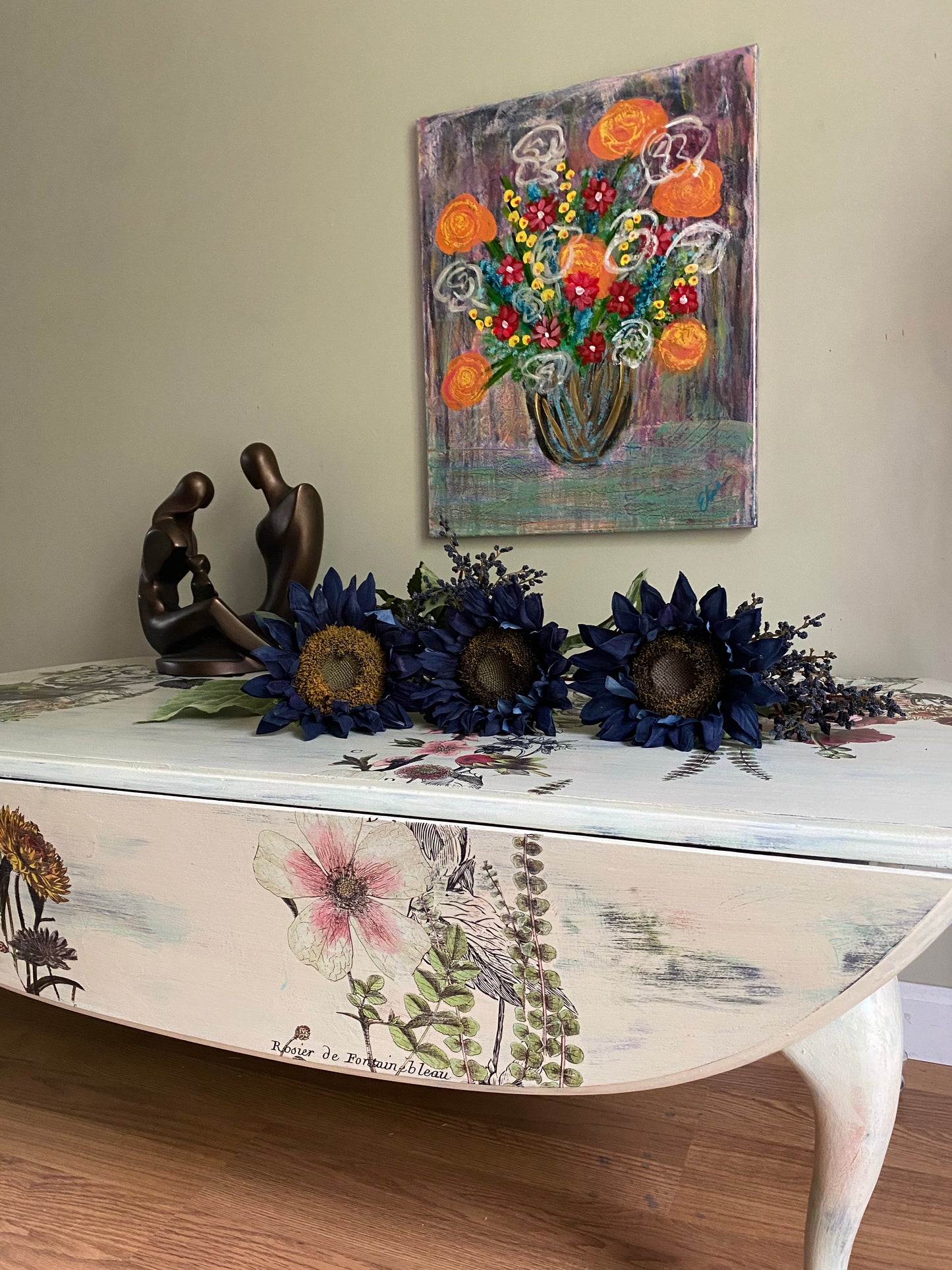 Hand Painted Rustic Floral Coffee Table