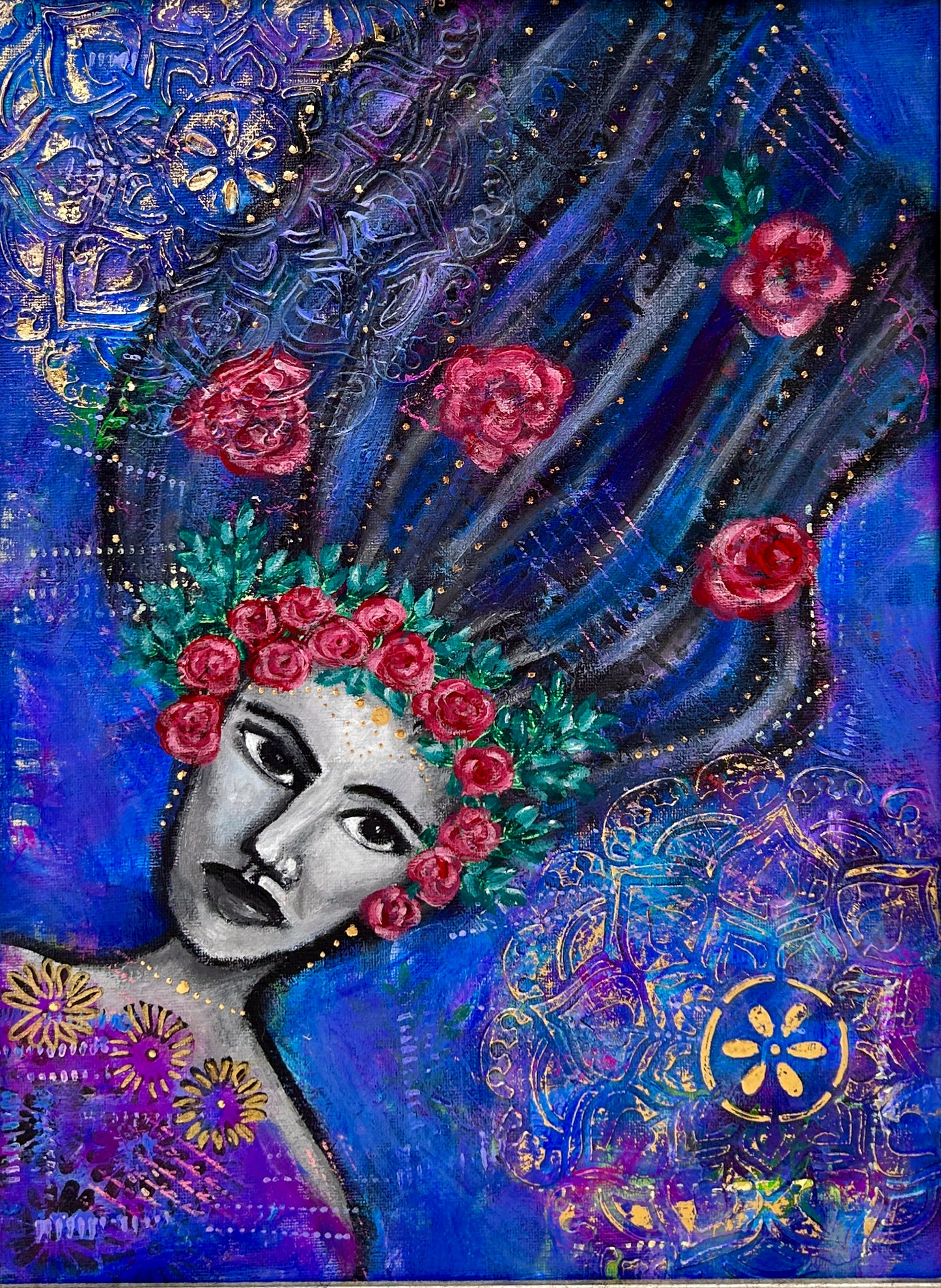 Celestial Crowned Muse - Limited Edition Giclee Print - Hand Embellished with Good Leaf