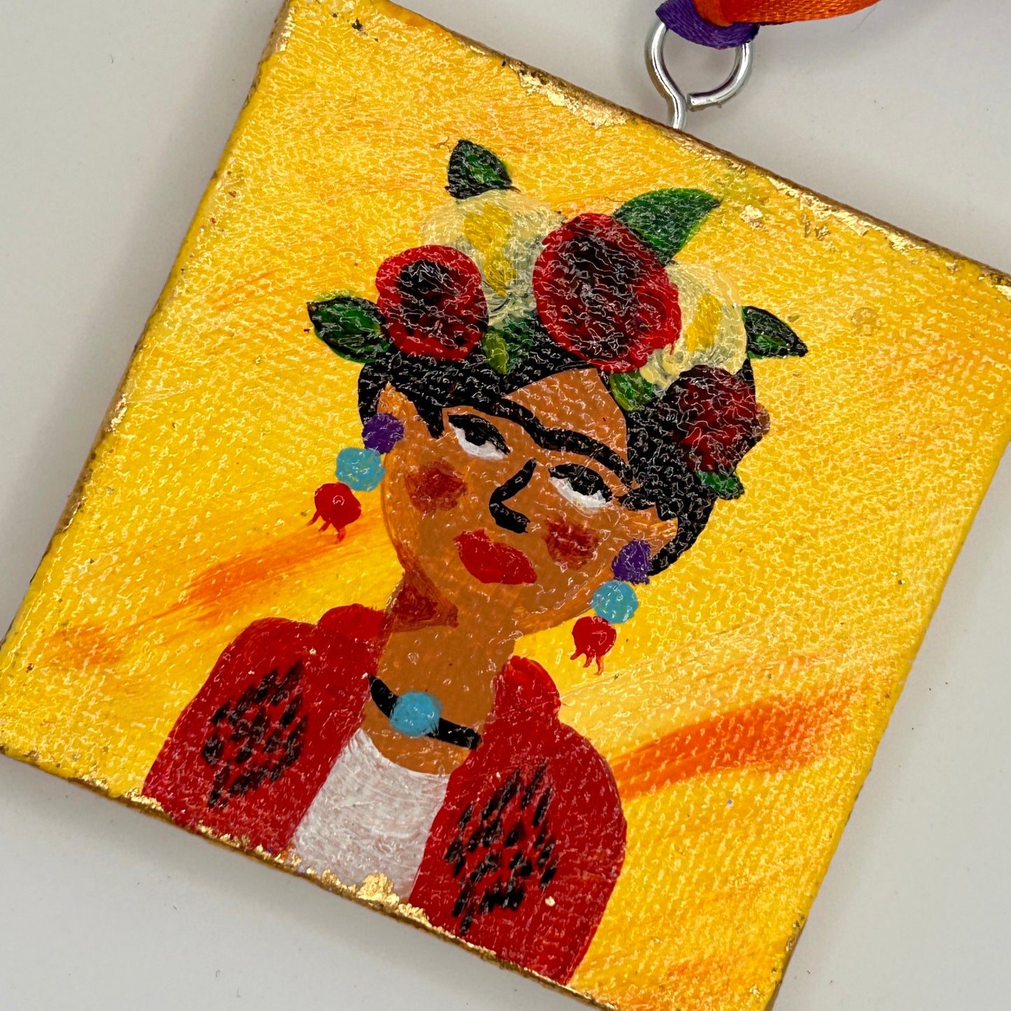Frida Kahlo Yellow 2X2 inch canvas ornament