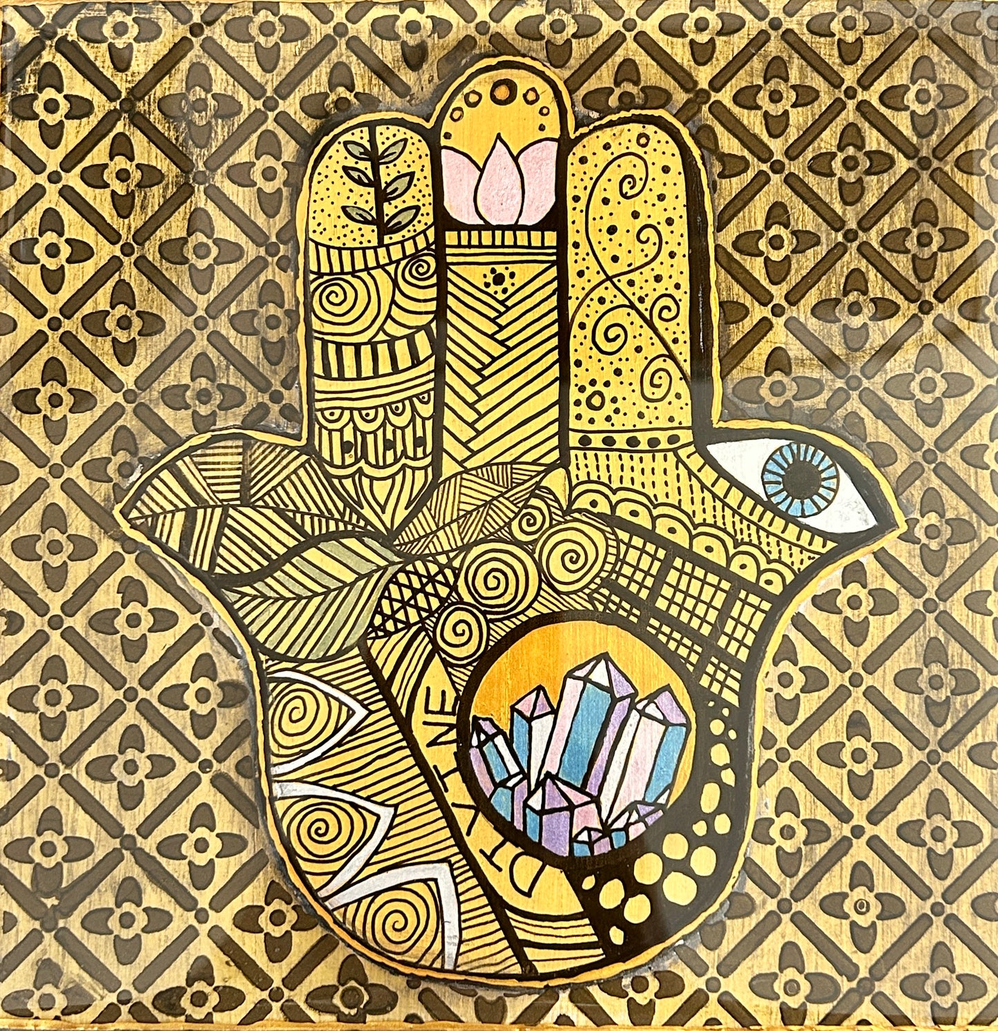 Hamsa Mix Media Art - Gold