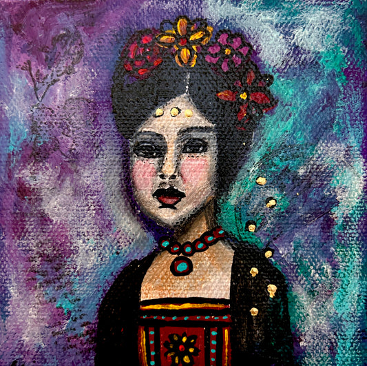 Essence of Frida Kahlo - mini 4x4 on canvas