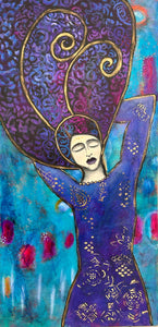 Zen Blossom Goddess - Limited Edition Giclee Art Prints - Hand Embellishments with gold leaf