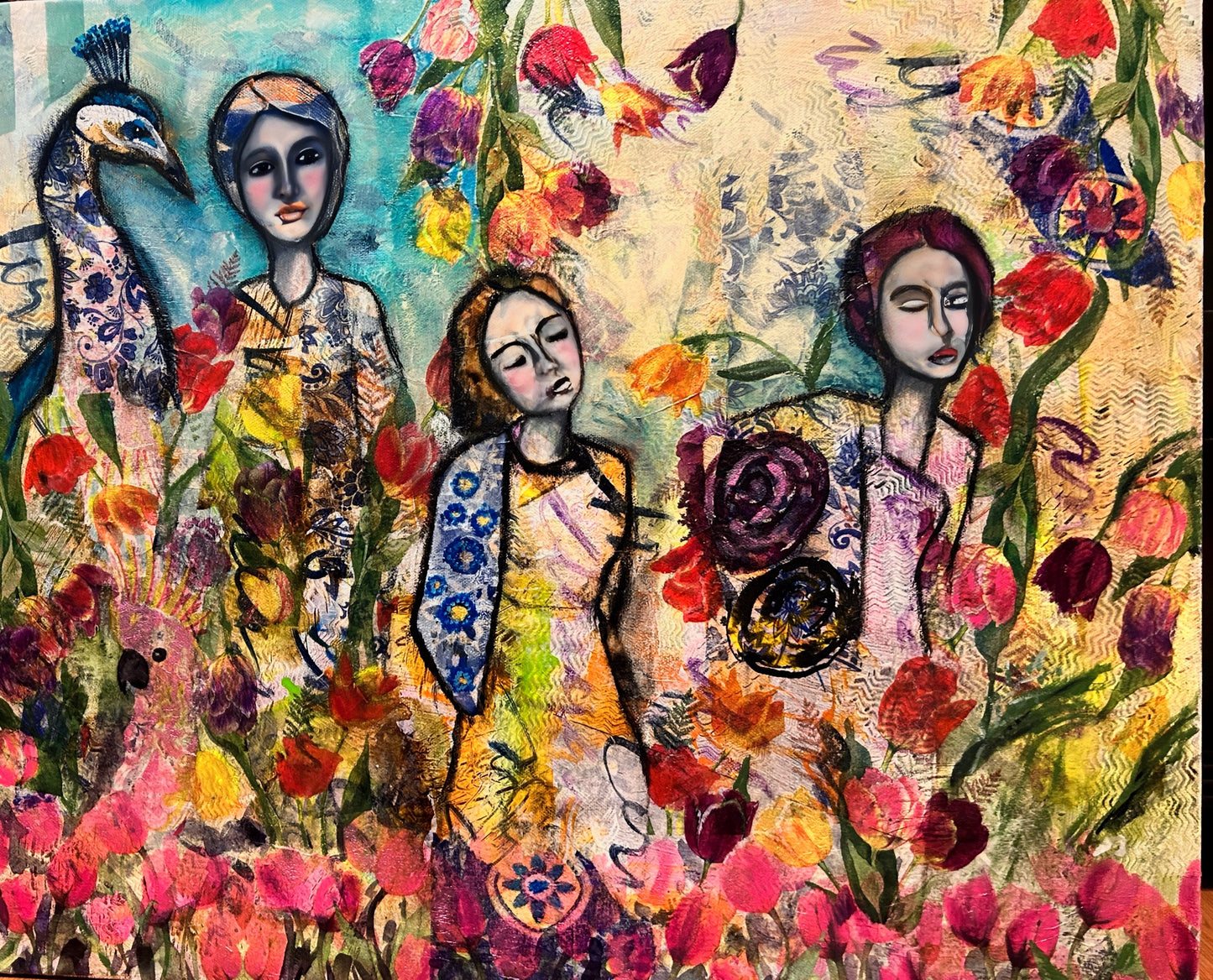 Garden Gathering – 18x24” Mixed Media Original on Canvas