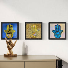 Load image into Gallery viewer, Hamsa Mix Media Art - Blue and Gold