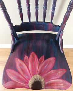 Rustic Farmhouse Daisy Accent Chair - hand painted - floral - bohemian - furniture art - pink - blue