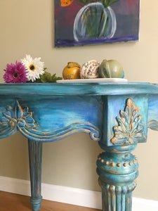 Hand Painted Blue Rustic Side/End Table -Bohemian - Whimsical - Blue