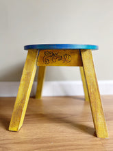 Load image into Gallery viewer, Blue Sun Stool or Plant Stand - hand painted - blue - bohemian - furniture art - blue - folk art- hand painted - shabby chic