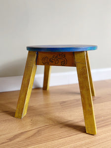 Blue Sun Stool or Plant Stand - hand painted - blue - bohemian - furniture art - blue - folk art- hand painted - shabby chic