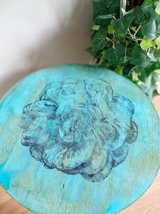 Stool or Plant Stand - hand painted - green - bohemian - furniture art - blue - flower - hand painted - shabby chic