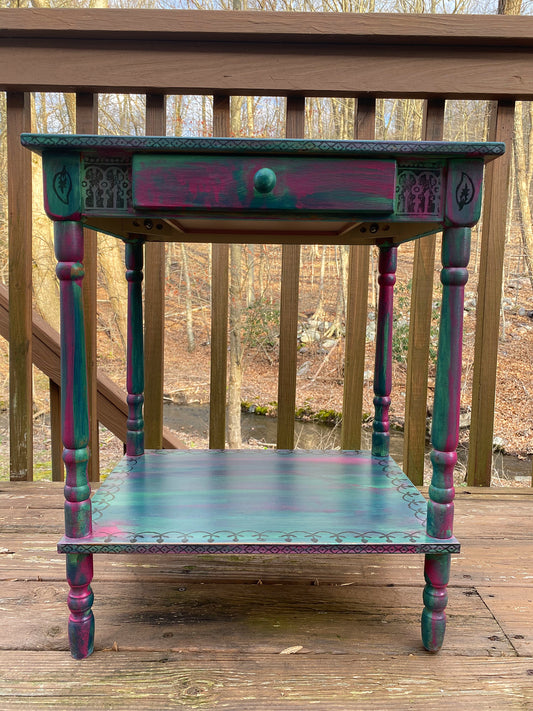 Mystic Bohemian Side Table - Bohemian - Whimsical - colorful - hand painted - bedroom - entryway