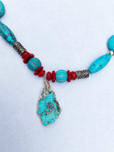Load image into Gallery viewer, Turquoise Om Wire Wrapped Red Lotus Necklace