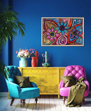 Load image into Gallery viewer, boho - flower - painted mandala floral blue - pink- purple flower room 