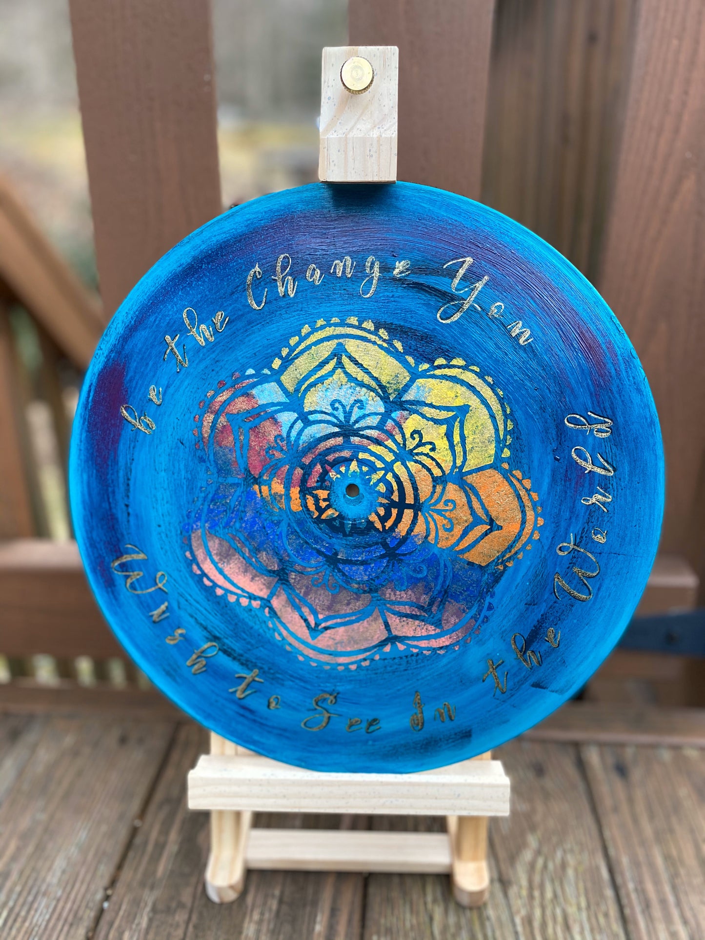 Be The Change Vinyl Artwork - Original - hand painted - Mandala - modern art Original