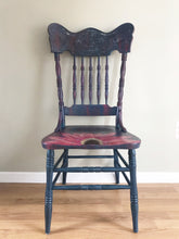 Load image into Gallery viewer, Rustic Farmhouse Daisy Accent Chair - hand painted - floral - bohemian - furniture art - pink - blue