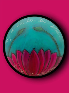 Lotus Hand painted on Vintage Vinyl-Upcycled-Modern-Art-Flower-Lotus-Floral