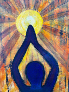 Yoga pose painted in colors of chakras