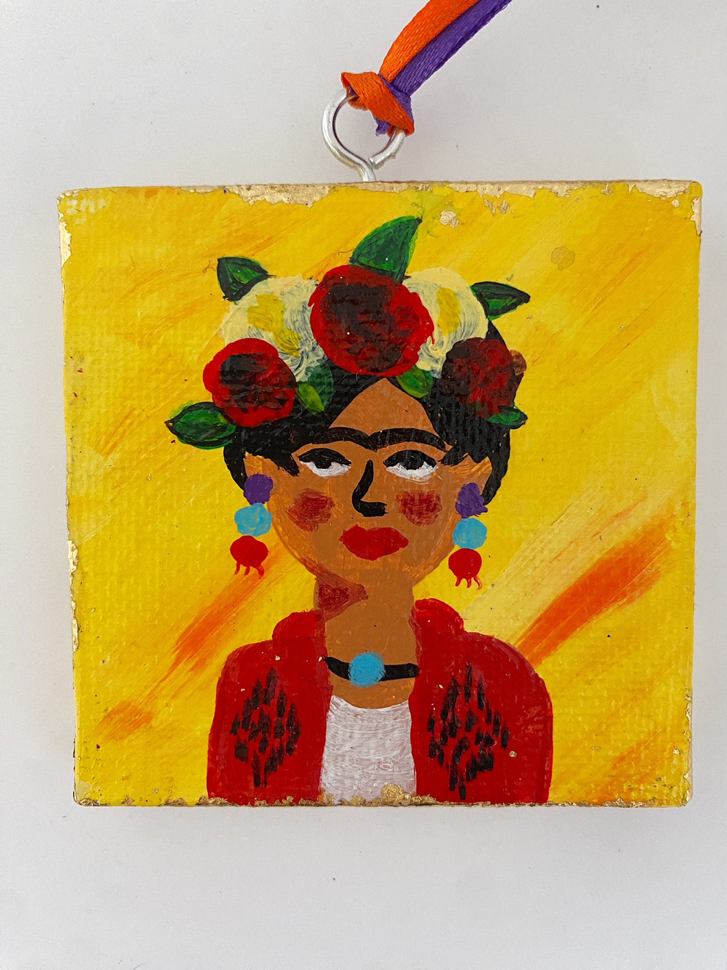 Frida Kahlo Yellow 2X2 inch canvas ornament