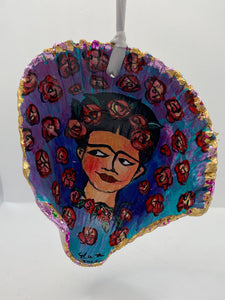 Hand Painted on Found Shell Inquisitive Frida Ornament