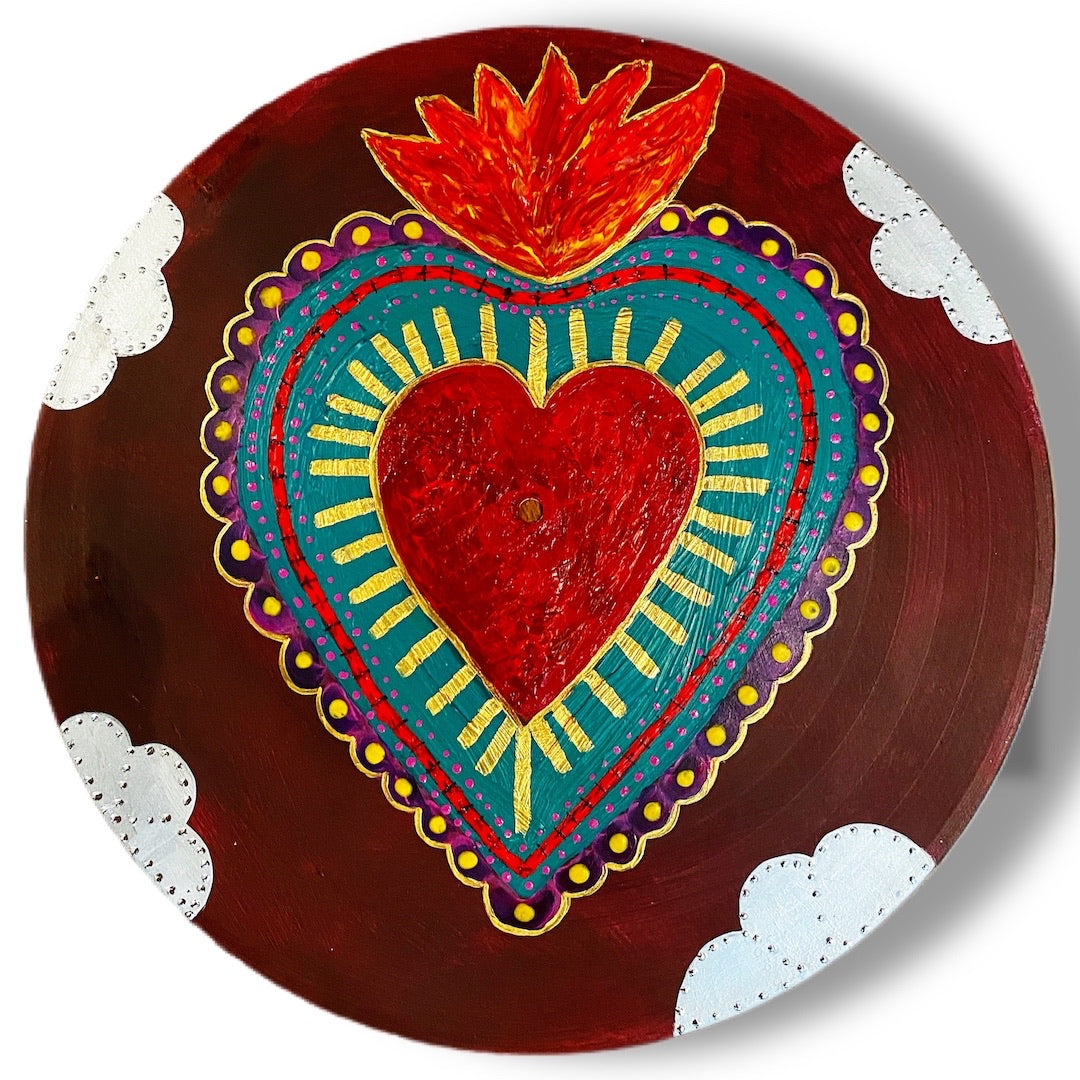 Sacred Heart Mexican Art inspired Vinyl Artwork - Original - hand painted - modern art Original
