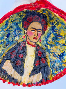 Hand Painted on Found Shell Frida Van Gogh Style  Ornament