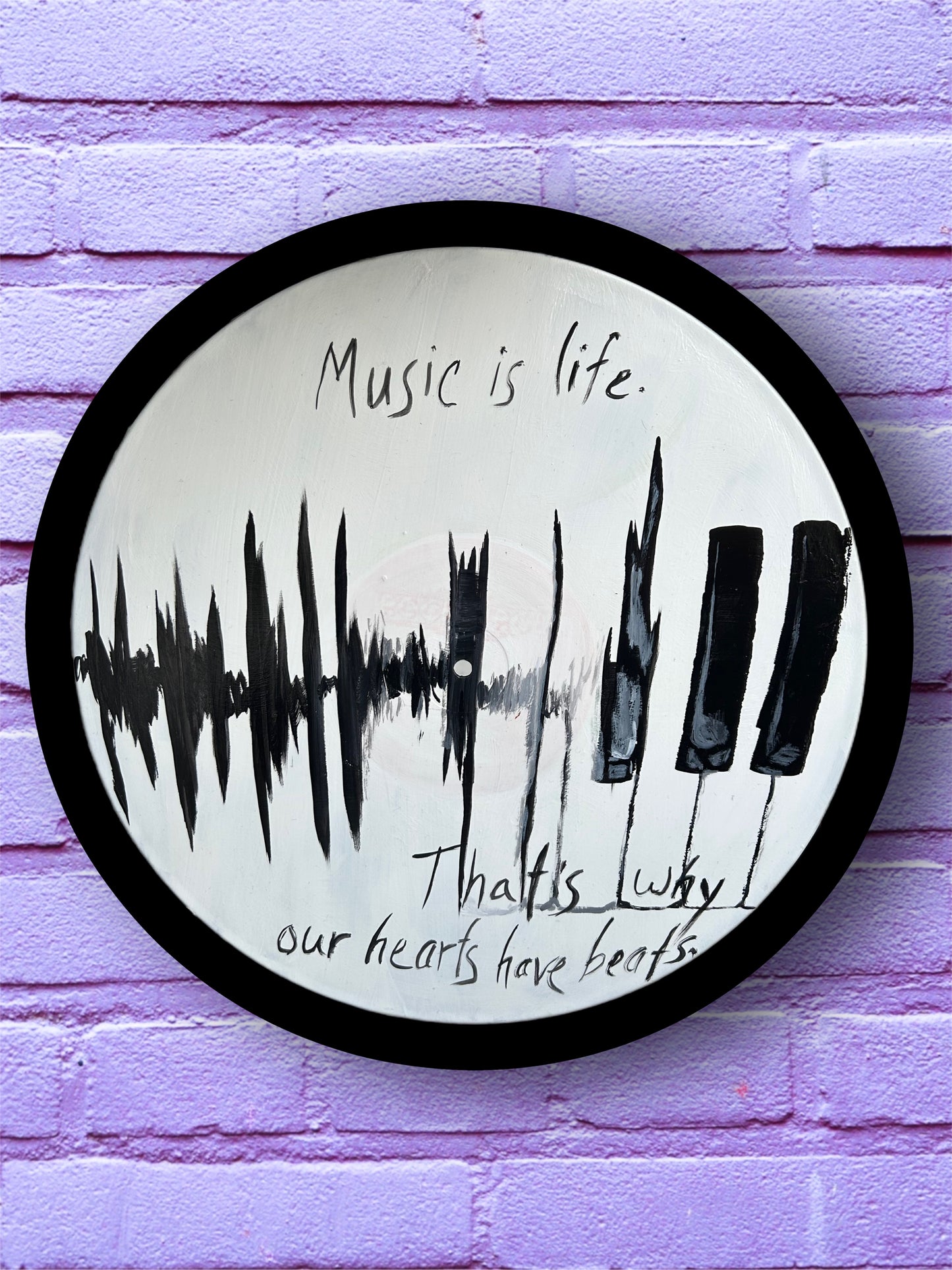 Music is Life - Vinyl Record Art artwork-white-black-moon-decor-dorm-living room-entryway-quote